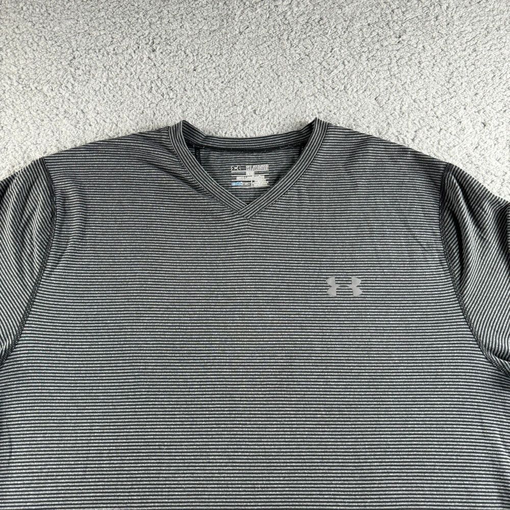 Under Armour T Shirt Mens 2XL XXL Black Striped Fitted Cold Gear Long Sleeve